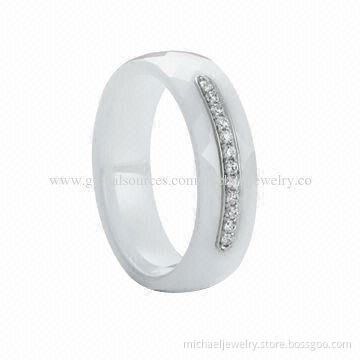 Ceramic silver and crystal assembly ring, available in white